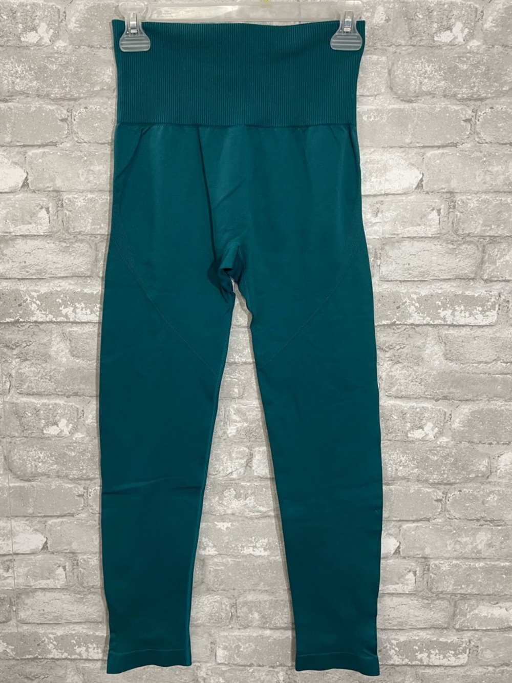 AVA Los Angeles Seamless High-Waist Teal Women's Leggings with Ribbed Waistband